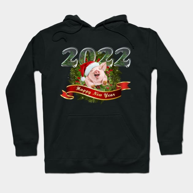 Pig Celebrating The Beginning of 2022 Hoodie by ERArts